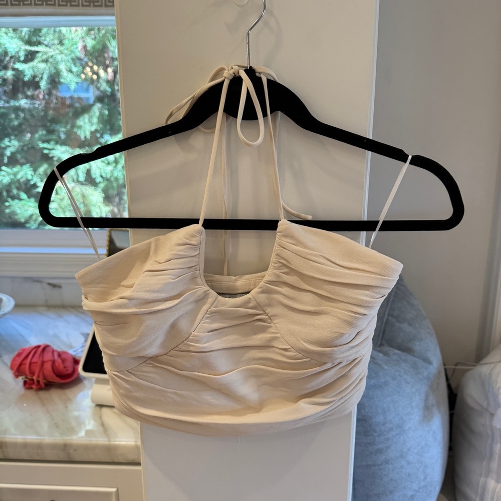 Cream Ruched Halter Top - Picture 2 of 3